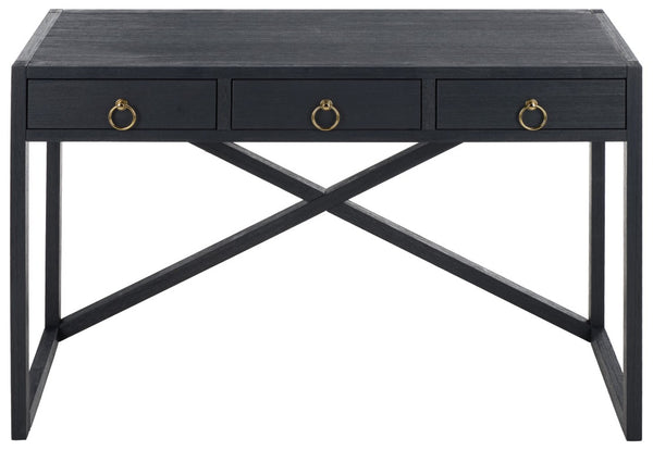 Safavieh Sadie 3 Drawer Writing Desk Bold Navy Finish for Home Office or Study Nook Navy DSK9201A
