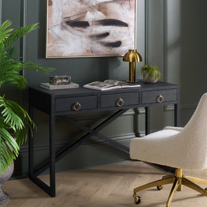 Safavieh Sadie 3 Drawer Writing Desk Bold Navy Finish for Home Office or Study Nook Navy DSK9201A