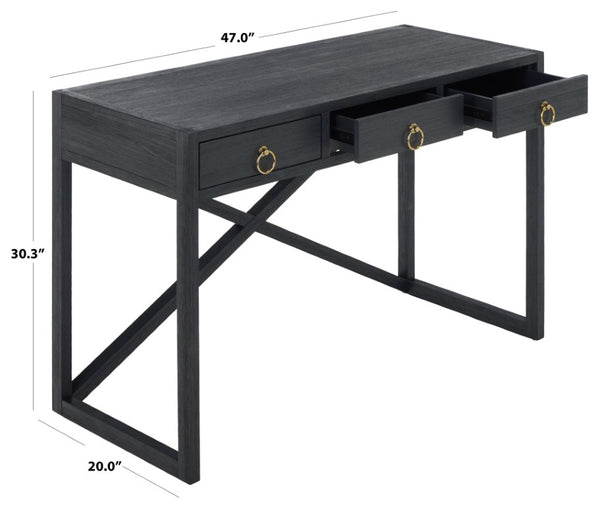 Safavieh Sadie 3 Drawer Writing Desk Bold Navy Finish for Home Office or Study Nook Navy DSK9201A