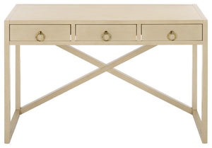 Safavieh Sadie 3 Drawer Writing Desk Bold Navy Finish for Home Office or Study Nook Antique White DSK9201B