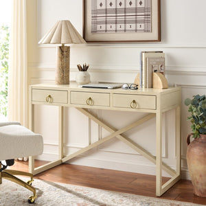 Safavieh Sadie 3 Drawer Writing Desk Bold Navy Finish for Home Office or Study Nook Antique White DSK9201B