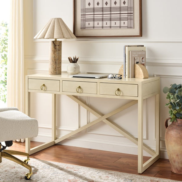 Safavieh Sadie 3 Drawer Writing Desk Bold Navy Finish for Home Office or Study Nook Antique White DSK9201B
