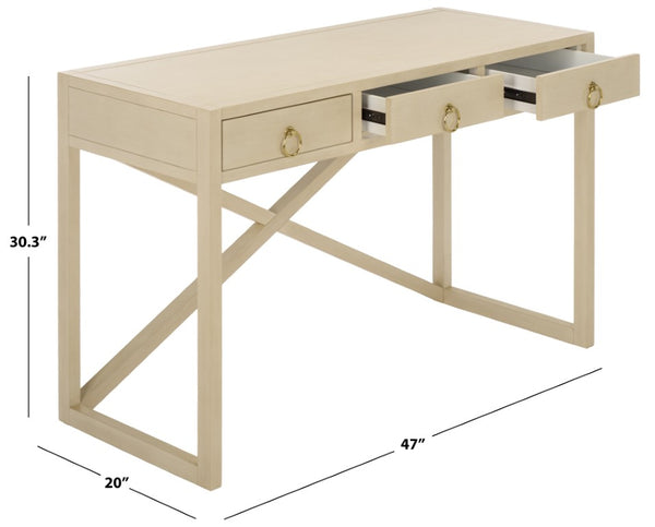 Safavieh Sadie 3 Drawer Writing Desk Bold Navy Finish for Home Office or Study Nook Antique White DSK9201B
