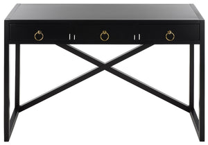 Safavieh Sadie 3 Drawer Writing Desk Bold Navy Finish for Home Office or Study Nook Black DSK9201C
