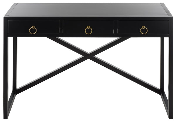 Safavieh Sadie 3 Drawer Writing Desk Bold Navy Finish for Home Office or Study Nook Black DSK9201C