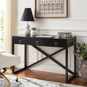 Safavieh Sadie 3 Drawer Writing Desk Bold Navy Finish for Home Office or Study Nook Black DSK9201C