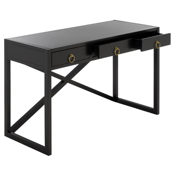 Safavieh Sadie 3 Drawer Writing Desk Bold Navy Finish for Home Office or Study Nook Black DSK9201C