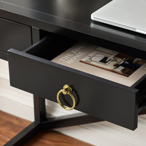 Safavieh Sadie 3 Drawer Writing Desk Bold Navy Finish for Home Office or Study Nook Black DSK9201C