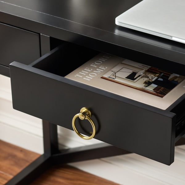 Safavieh Sadie 3 Drawer Writing Desk Bold Navy Finish for Home Office or Study Nook Black DSK9201C