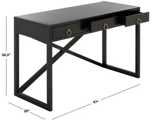 Safavieh Sadie 3 Drawer Writing Desk Bold Navy Finish for Home Office or Study Nook Black DSK9201C