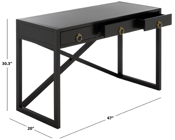 Safavieh Sadie 3 Drawer Writing Desk Bold Navy Finish for Home Office or Study Nook Black DSK9201C
