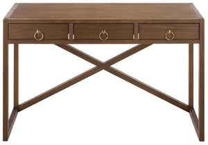 Safavieh Sadie 3 Drawer Writing Desk Bold Navy Finish for Home Office or Study Nook Chocolate DSK9201D