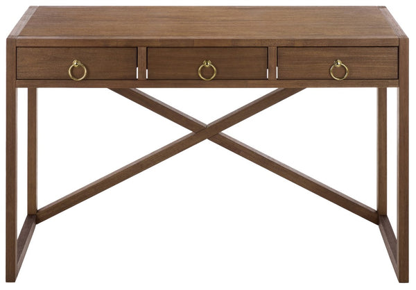 Safavieh Sadie 3 Drawer Writing Desk Bold Navy Finish for Home Office or Study Nook Chocolate DSK9201D