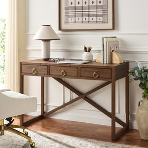 Safavieh Sadie 3 Drawer Writing Desk Bold Navy Finish for Home Office or Study Nook Chocolate DSK9201D