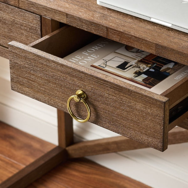 Safavieh Sadie 3 Drawer Writing Desk Bold Navy Finish for Home Office or Study Nook Chocolate DSK9201D