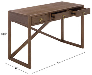 Safavieh Sadie 3 Drawer Writing Desk Bold Navy Finish for Home Office or Study Nook Chocolate DSK9201D