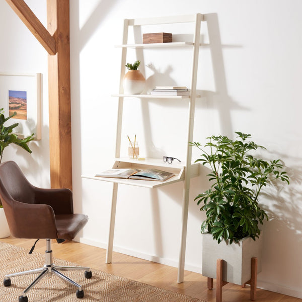 Safavieh Pamella Leaning Desk With Two Open Shelves – Stylish, Space-Saving Solution For Small Rooms White DSK9400B