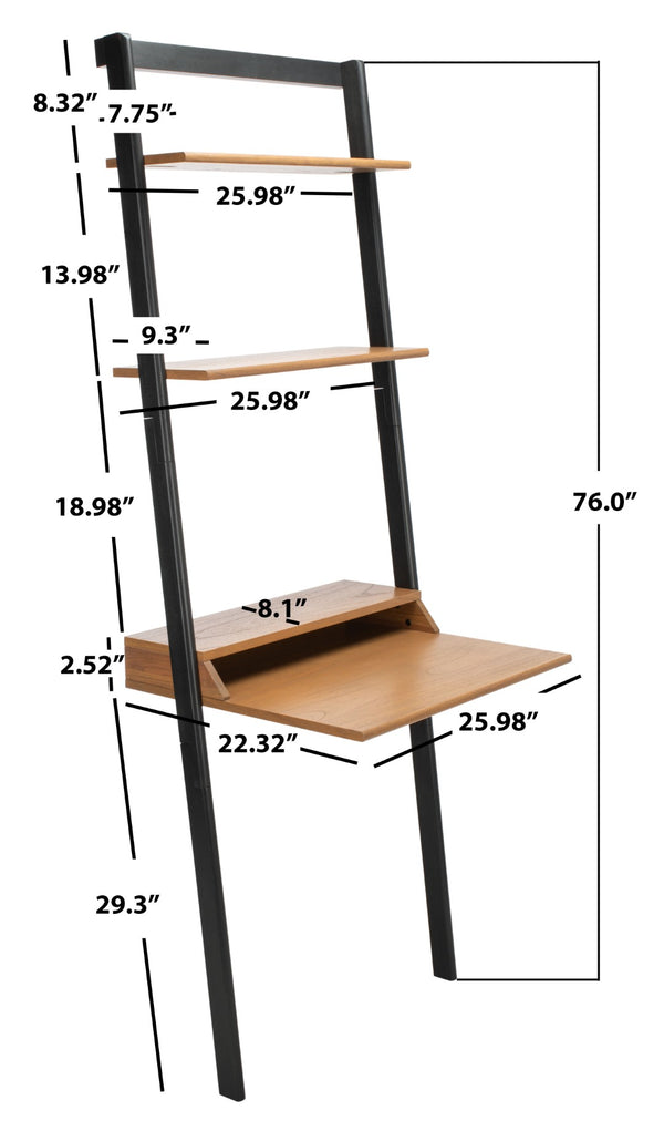 Safavieh Pamella Leaning Desk With Two Open Shelves – Stylish, Space-Saving Solution For Small Rooms Natural / Charcoal DSK9400C