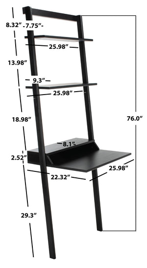 Safavieh Pamella Leaning Desk With Two Open Shelves – Stylish, Space-Saving Solution For Small Rooms Black DSK9400D