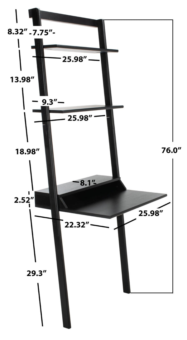 Safavieh Pamella Leaning Desk With Two Open Shelves – Stylish, Space-Saving Solution For Small Rooms Black DSK9400D