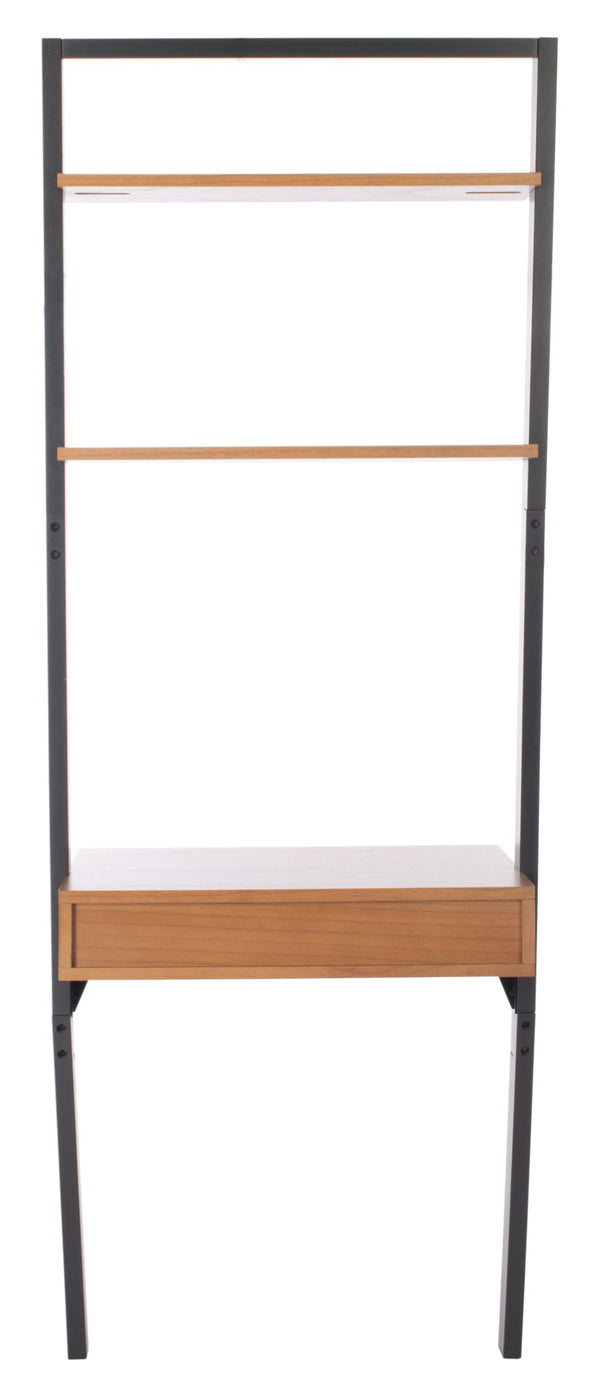 Safavieh Kamy Industrial Farmhouse Leaning Desk With Open Shelves For Stylish Compact Workspaces & Storage Natural / Charcoal DSK9401A