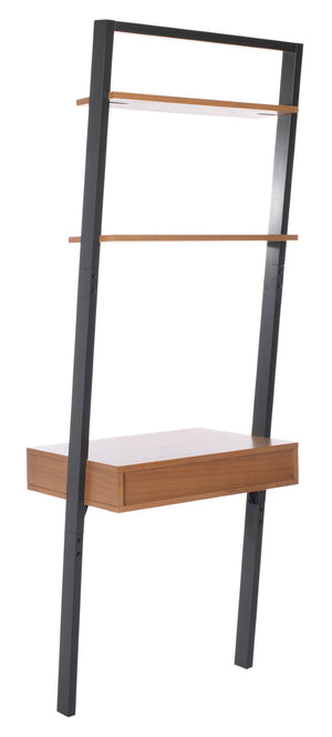 Safavieh Kamy Industrial Farmhouse Leaning Desk With Open Shelves For Stylish Compact Workspaces & Storage Natural / Charcoal DSK9401A