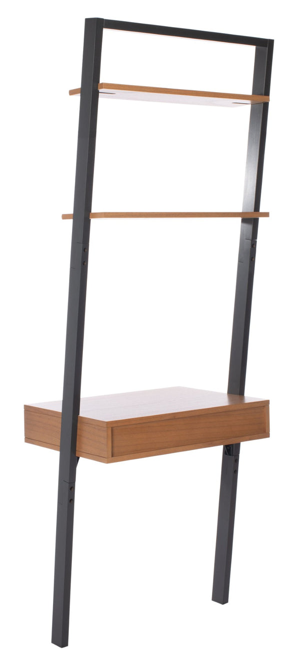 Safavieh Kamy Industrial Farmhouse Leaning Desk With Open Shelves For Stylish Compact Workspaces & Storage Natural / Charcoal DSK9401A