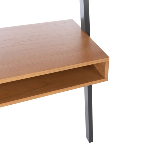 Safavieh Kamy Industrial Farmhouse Leaning Desk With Open Shelves For Stylish Compact Workspaces & Storage Natural / Charcoal DSK9401A