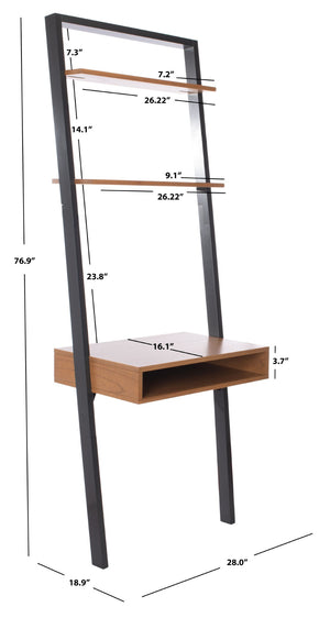 Safavieh Kamy Industrial Farmhouse Leaning Desk With Open Shelves For Stylish Compact Workspaces & Storage Natural / Charcoal DSK9401A