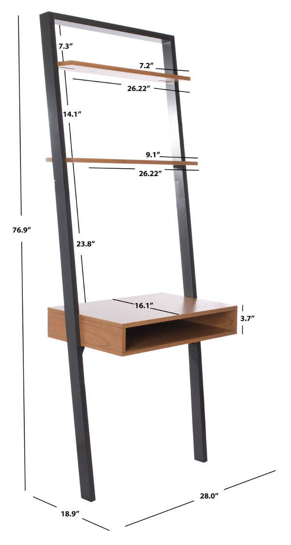Safavieh Kamy Industrial Farmhouse Leaning Desk With Open Shelves For Stylish Compact Workspaces & Storage Natural / Charcoal DSK9401A