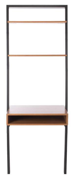 Safavieh Kamy Industrial Farmhouse Leaning Desk With Open Shelves For Stylish Compact Workspaces & Storage Natural / Charcoal DSK9401A