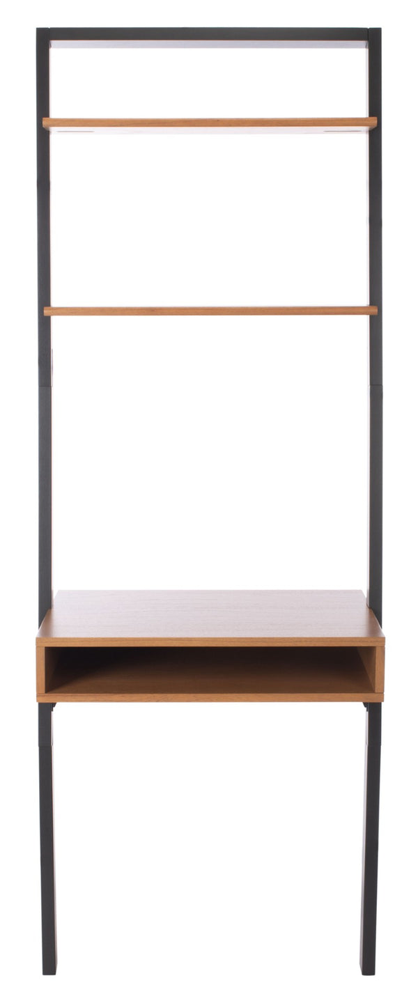 Safavieh Kamy Industrial Farmhouse Leaning Desk With Open Shelves For Stylish Compact Workspaces & Storage Natural / Charcoal DSK9401A