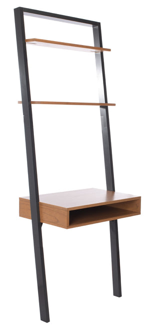 Safavieh Kamy Industrial Farmhouse Leaning Desk With Open Shelves For Stylish Compact Workspaces & Storage Natural / Charcoal DSK9401A