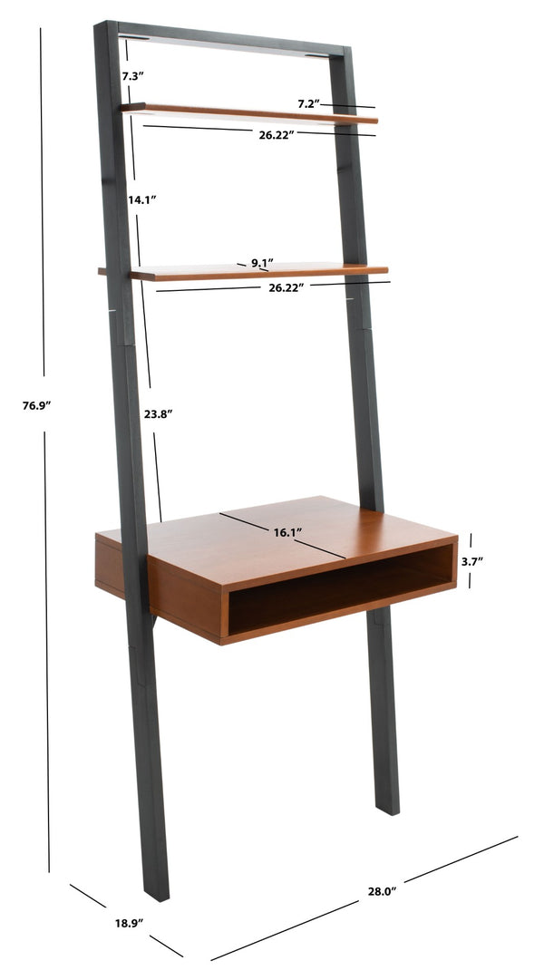 Safavieh Kamy Industrial Farmhouse Leaning Desk With Open Shelves For Stylish Compact Workspaces & Storage Honey Brown / Charcoal DSK9401C