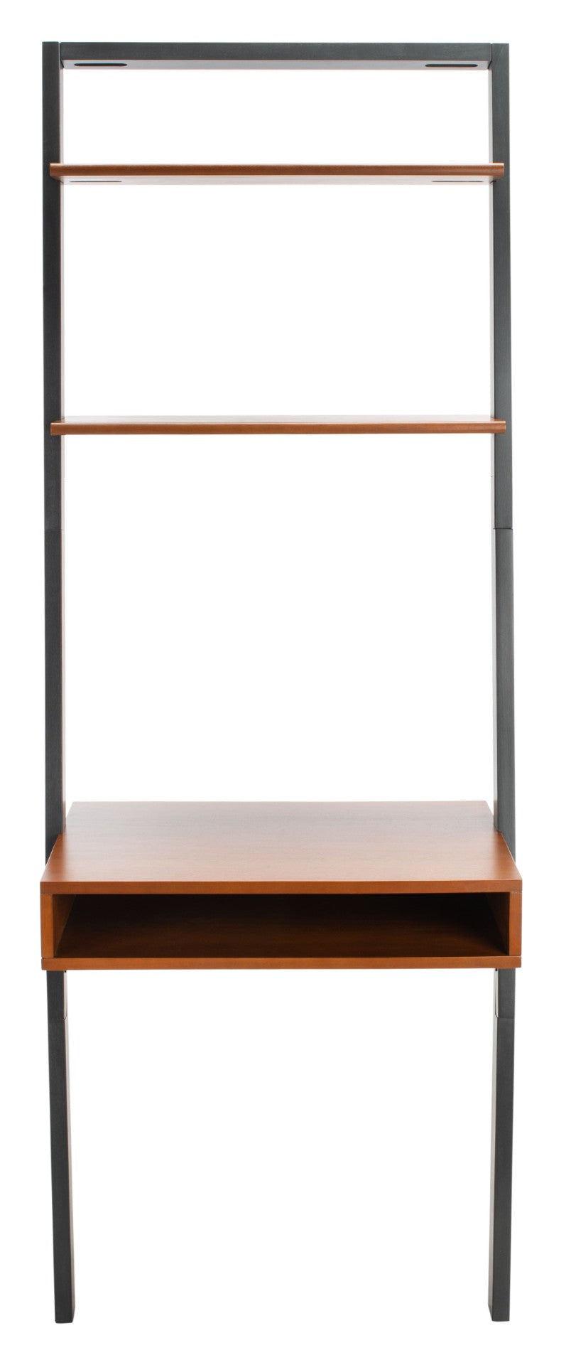 Safavieh Kamy Industrial Farmhouse Leaning Desk With Open Shelves For Stylish Compact Workspaces & Storage Honey Brown / Charcoal DSK9401C