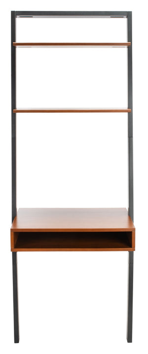 Safavieh Kamy Industrial Farmhouse Leaning Desk With Open Shelves For Stylish Compact Workspaces & Storage Honey Brown / Charcoal DSK9401C