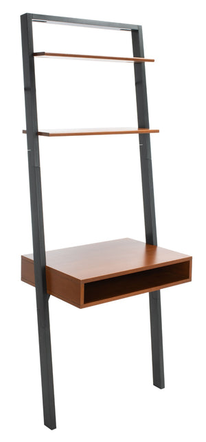 Safavieh Kamy Industrial Farmhouse Leaning Desk With Open Shelves For Stylish Compact Workspaces & Storage Honey Brown / Charcoal DSK9401C