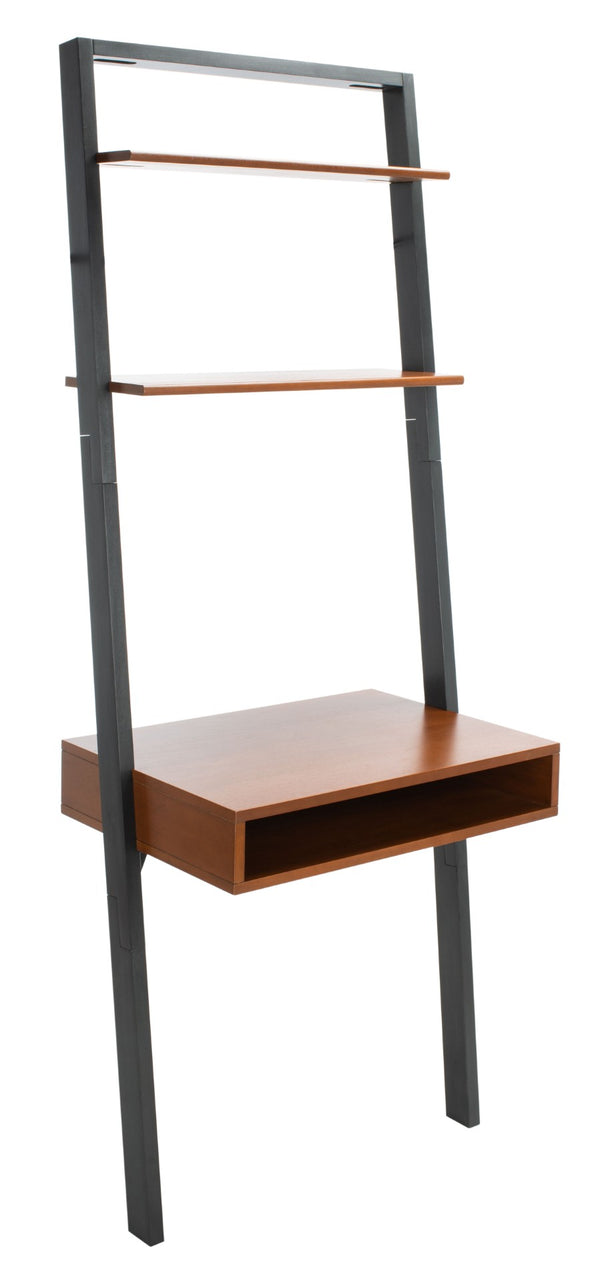 Safavieh Kamy Industrial Farmhouse Leaning Desk With Open Shelves For Stylish Compact Workspaces & Storage Honey Brown / Charcoal DSK9401C
