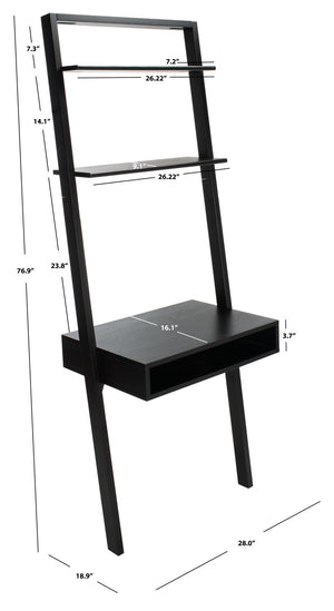 Safavieh Kamy Industrial Farmhouse Leaning Desk With Open Shelves For Stylish Compact Workspaces & Storage Black DSK9401D