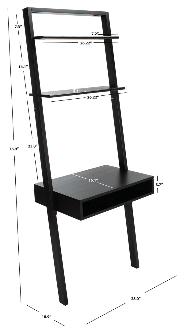Safavieh Kamy Industrial Farmhouse Leaning Desk With Open Shelves For Stylish Compact Workspaces & Storage Black DSK9401D