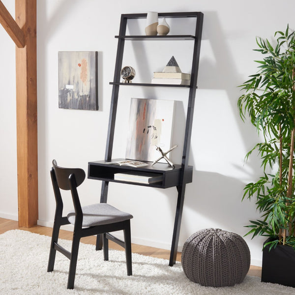 Safavieh Kamy Industrial Farmhouse Leaning Desk With Open Shelves For Stylish Compact Workspaces & Storage Black DSK9401D