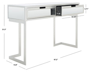 Safavieh Enzo Glamorous Mirrored Desk With 2 Drawers & Greek Key Legs | Stylish Home Office Accent Table DSK9700A