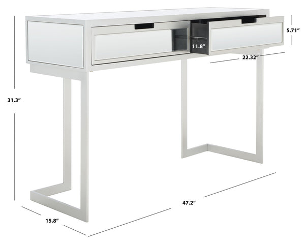 Safavieh Enzo Glamorous Mirrored Desk With 2 Drawers & Greek Key Legs | Stylish Home Office Accent Table DSK9700A