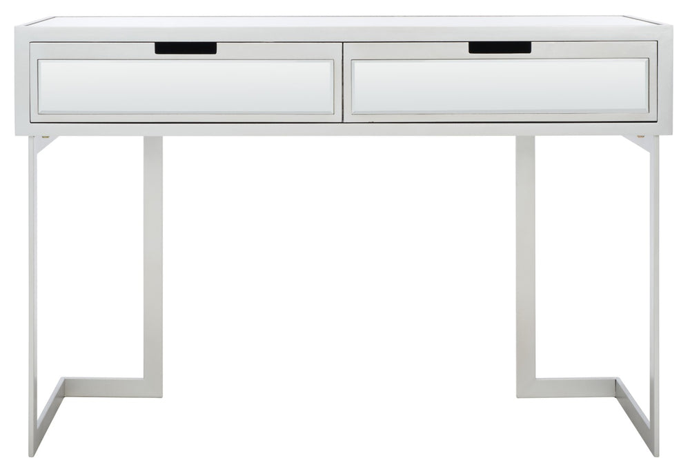Safavieh Enzo Glamorous Mirrored Desk With 2 Drawers & Greek Key Legs | Stylish Home Office Accent Table DSK9700A