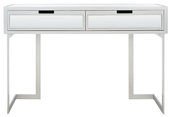 Safavieh Enzo Glamorous Mirrored Desk With 2 Drawers & Greek Key Legs | Stylish Home Office Accent Table DSK9700A