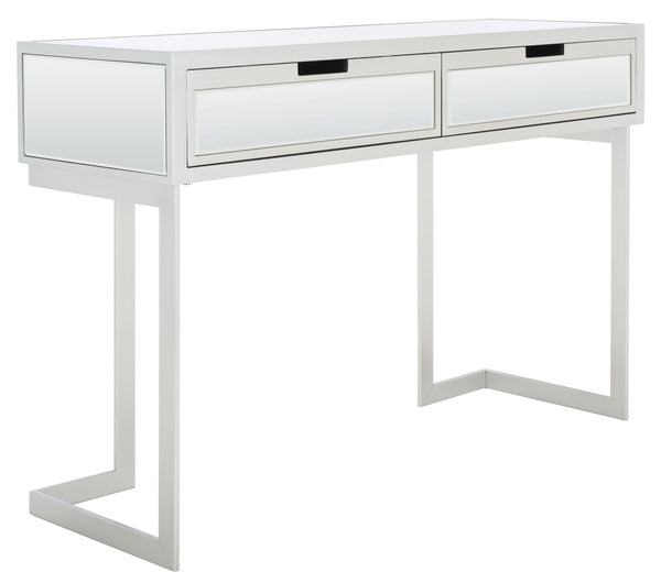 Safavieh Enzo Glamorous Mirrored Desk With 2 Drawers & Greek Key Legs | Stylish Home Office Accent Table DSK9700A