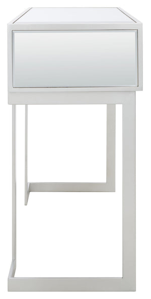 Safavieh Enzo Glamorous Mirrored Desk With 2 Drawers & Greek Key Legs | Stylish Home Office Accent Table DSK9700A