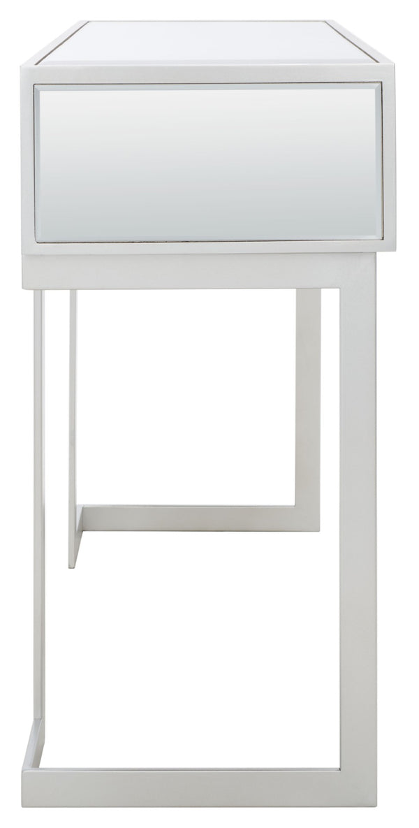 Safavieh Enzo Glamorous Mirrored Desk With 2 Drawers & Greek Key Legs | Stylish Home Office Accent Table DSK9700A