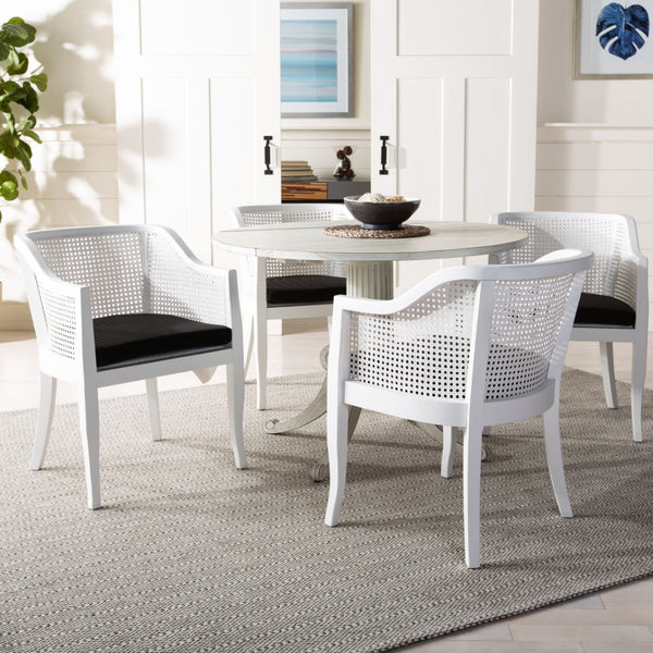 Safavieh Rina Dining Chair - Contemporary White Elm With Cane Back And Plush Black Cushion For Stylish Comfort DCH9501A