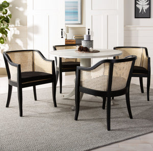 Safavieh Rina Dining Chair - Modern Elm Craftsmanship With Timeless Cane Detailing For Elegant Dining Spaces Black/Natural/Black Cushion DCH9501D